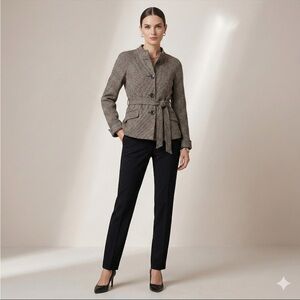 Lafayette 148 New York Wool Knit Belted Jacket in Brown